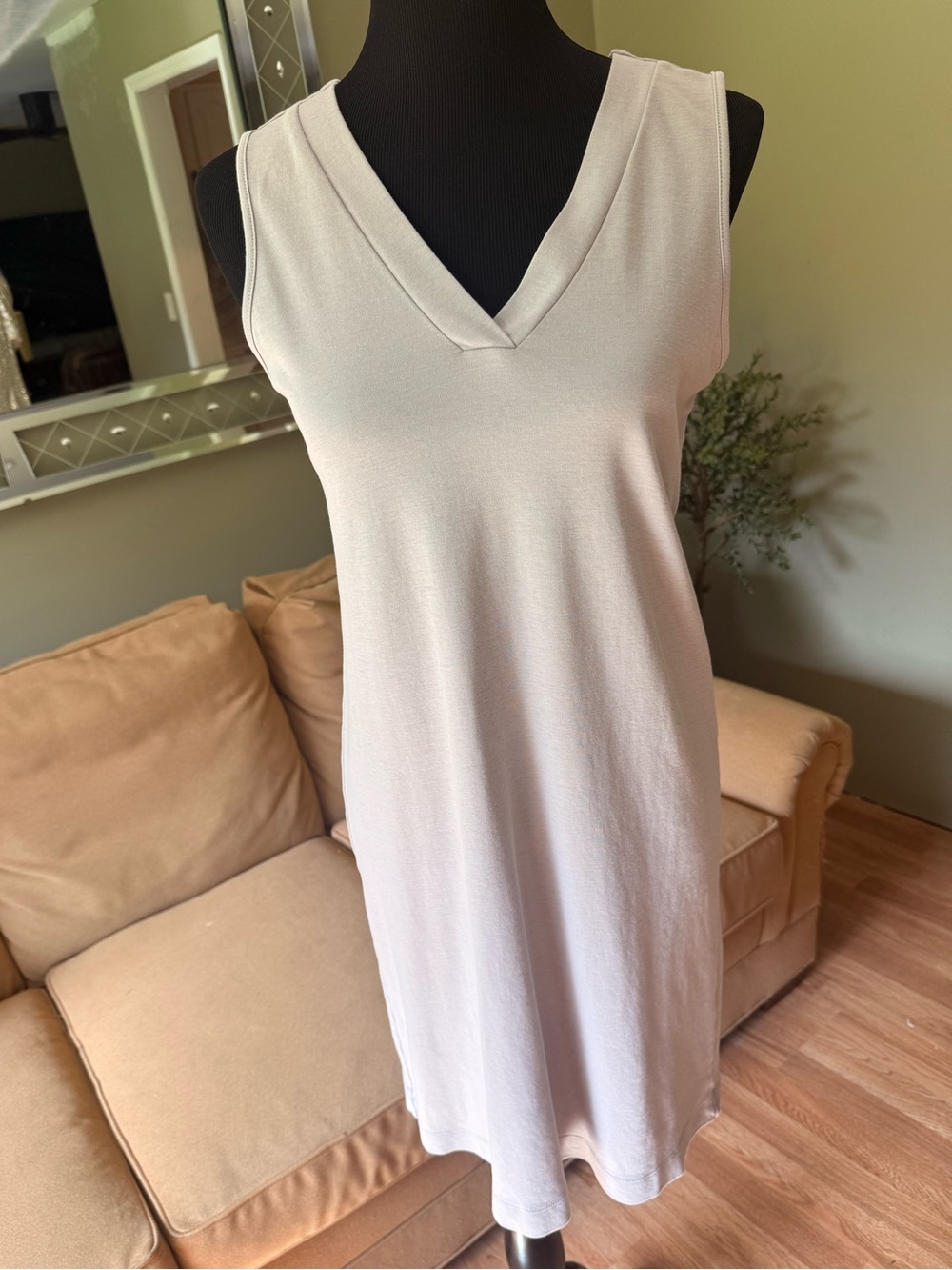 Pima Cotton Dress The Company Store V-Neck Sleeveless Shift Dress Gray Small